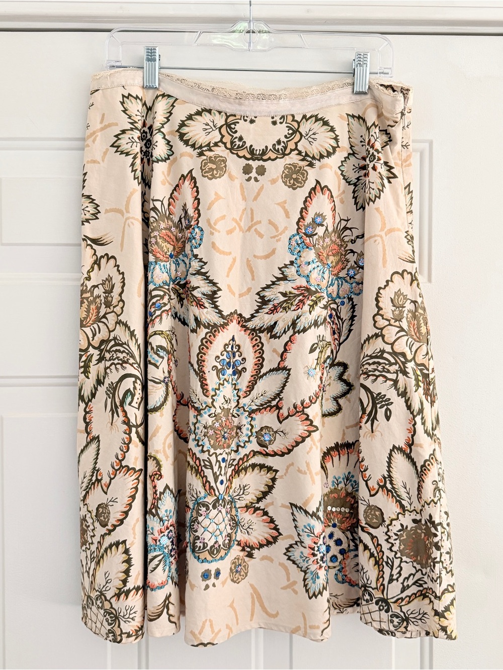 i.e. Cream Floral Boho Floral Midi Skirt with Beading. Sz 12P - Picture 4 of 8